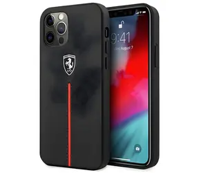 Ferrari Off Track Leather Nylon Stripe černá / Kryt pro Apple iPhone 12 Pro Max / Kůže a nylon
