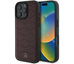 Mercedes MB Waves Leather červená / Zadní kryt / kožený / pro Apple iPhone 16 Pro Max