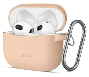 Tech-Protect Silicone Hook Case béžová / Pouzdro pro Apple AirPods 3 / Silikonové / S karabinou
