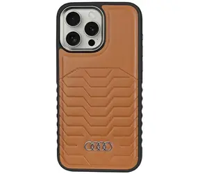 Audi Synthetic Leather kryt pro Apple iPhone 15 Pro hnědá / Zadní kryt / MagSafe / Umělá kůže