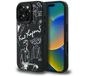Karl Lagerfeld Grained Pattern & Logo černá / Zadní kryt / MagSafe / iPhone 16 Pro