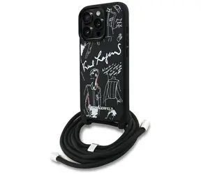 Karl Lagerfeld Crossbody Grained Pattern & Logo černá / Zadní kryt / pro iPhone 16 Pro / s popruhem