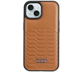 Audi Synthetic Leather hnědá / Kryt pro Apple iPhone 15 Plus a 14 Plus / MagSafe / syntetická kůže