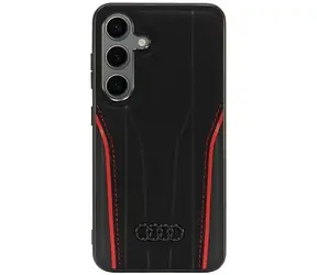 Audi Genuine Leather MagSafe černo-červená / Zadní kryt pro Samsung Galaxy S24 / Pravá kůže / Podpora MagSafe