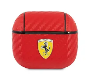 Ferrari On Track Carbon červená / Pouzdro / pro Apple AirPods 3 / PU
