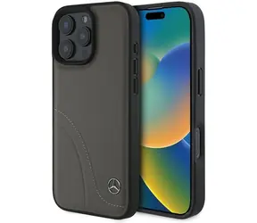 Mercedes MB Curved Stitches hnědá / Zadní kryt / Apple iPhone 16 Pro Max / Kůže