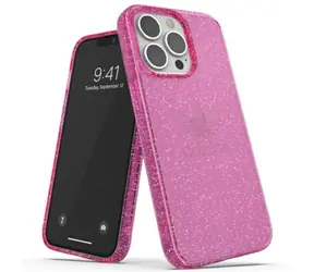 Adidas OR Clear Case Glitter růžová / Kryt / pro Apple iPhone 13 Pro, iPhone 13 / Průhledný, třpytky