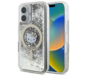Hello Kitty Liquid Glitter Fever iPhone 16 zlatá / Ochranný kryt / MagSafe