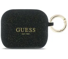 Guess Silicone Glitter Ring Case AirPods Pro 3 černá / Pouzdro / silikonové / třpytivé / s kroužkem