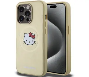 Hello Kitty Leather Kitty Head zlatá / Kryt pro Apple iPhone 14 Pro Max / MagSafe / Kůže