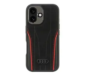 Audi Genuine Leather iPhone 16 černo-červená / Kryt / MagSafe