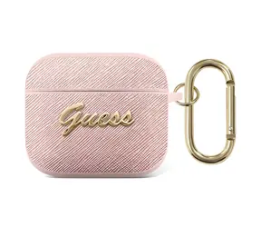 Guess Saffiano Script Metal Collection růžová / Pouzdro / AirPods 3