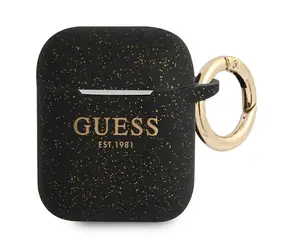 Guess Silicone Glitter AirPods černá / Pouzdro / Silikonové / Třpytivý dekor / Apple AirPods