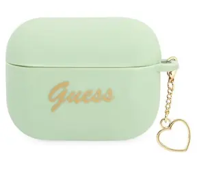 GUESS Silicone Charm Heart Collection zelená / Pouzdro pro Apple AirPods Pro / Silikonové / Přívěsek srdce