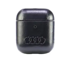 Audi Leather Big Logo Pouzdro pro Apple AirPods 1. a 2. generace černá / Pouzdro / Kůže