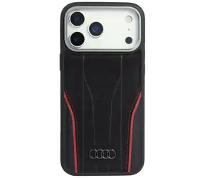 Audi R8 Genuine Leather černá/červená / Zadní kryt / MagSafe / pro iPhone 17 Pro Max / pravá kůže