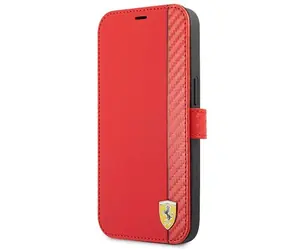 Ferrari On Track Carbon Stripe iPhone 13 mini červená / Pouzdro / Flip / Karbonový design