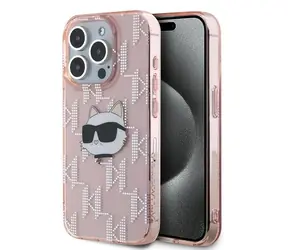 Karl Lagerfeld IML Choupette Head & Monogram růžová / Zadní kryt / Apple iPhone 15 Pro Max