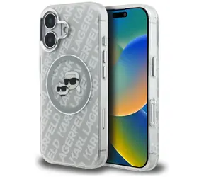 Karl Lagerfeld IML Glitter Karl and Choupette Heads Logo šedá / Kryt / MagSafe / iPhone 16
