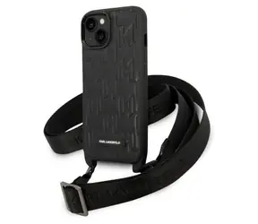 Karl Lagerfeld Monogram Plaque černá / Kryt / Apple iPhone 13/14/15 / S řemínkem