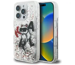 Karl Lagerfeld Liquid Glitter Choupette Logo čirá / Kryt / Apple iPhone 16 Pro Max