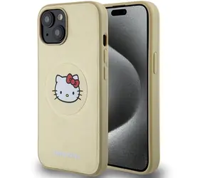 Hello Kitty Kitty Head iPhone 14 zlatá / Zadní kryt / Kůže / MagSafe