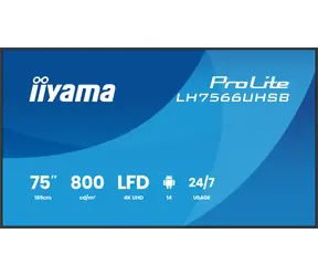 75" iiyama LH7566UHSB-B1AG černá / Velkoformátový displej / VA / 4K UHD / 800 cd/m2 / Android / 2x HDMI / WLAN