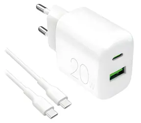 Puro PRO LITE 20W bílá / Cestovní nabíječka / USB-A + USB-C / kabel USB-C - USB-C 1,2 m