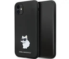 Karl Lagerfeld Silicone Metal Pin pro Apple iPhone 11/XR černá / Silikonový kryt / Kovové logo