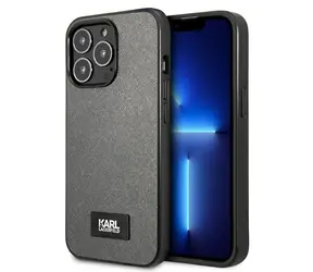 Karl Lagerfeld Saffiano Plaque stříbrná / Zadní kryt pro iPhone 13 Pro a iPhone 13 / 6.1"