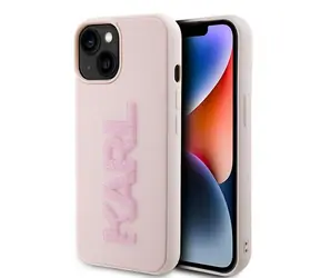 Karl Lagerfeld 3D Rubber Glitter Logo růžová / Kryt / Apple iPhone 15 Plus