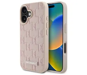 Karl Lagerfeld Hot Stamp kryt iPhone 16 růžová / MagSafe zadní kryt pro Apple iPhone 16