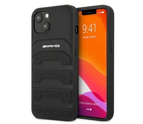 Mercedes-AMG Kožený kryt Debossed Lines černá / Kryt pro Apple iPhone 13 mini