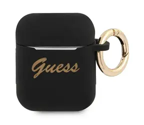 GUESS GUA2SSSK černá / Silikonové pouzdro / Vintage Script / pro Apple AirPods