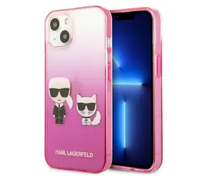 Karl Lagerfeld Gradient Ikonik Karl & Choupette růžová / Kryt / pro Apple iPhone 13 mini