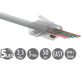 Solarix SXRJ45-5E-UTP-EASY / Konektor RJ45 / CAT5E / UTP / 8p8c / drát i licna / 100 ks