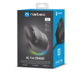 Natec CRAKE 2 PRO černá / Vertikální myš / Optická / Pro praváky / 12 400 DPI / Drátové USB-A / 6 tlačítek
