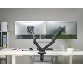 Equip černá / Stolní držák pro 2 monitory / 13-27" / nosnost 9 kg / naklápěcí, otočný 180° / VESA 100x100