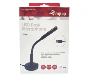 Equip stolní mikrofon USB-A černý / Stolní mikrofon / Plug & Play / Redukce šumu / 1,2 m