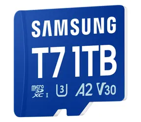 Samsung T7 modrá / Paměťová karta microSDXC / 1 TB / UHS-I U3 / Class 10, V30, A2 / čtení: 170 MB/s