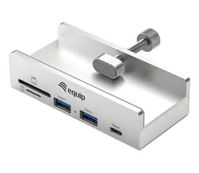 Equip 128968 stříbrná / USB hub / 2x USB-A + USB-C / čtečka SD/microSD / 5 Gbps / klip