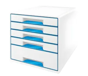 LEITZ Zásuvkový box WOW CUBE bílá, světle modrá / 5 zásuvek / plast / 287 × 270 × 363 mm