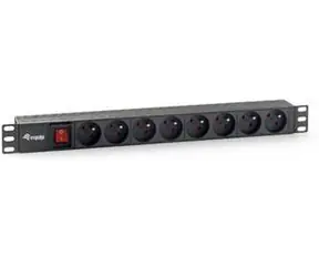 Equip 19" černá / Zásuvková lišta / 1U / 8x zásuvka / spínač / 16 A