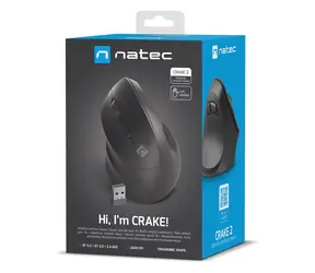 Natec Crake 2 černá, pro leváky / Bezdrátová optická myš / Vertikální / 2 400 DPI / USB + Bluetooth / 6 tlačítek