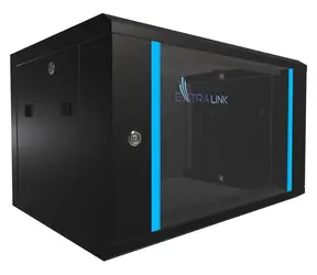 Extralink Nástěnný rozvaděč 6U 600x450mm černá / Rozvaděč / 19" / skleněné dveře / aktivní chlazení