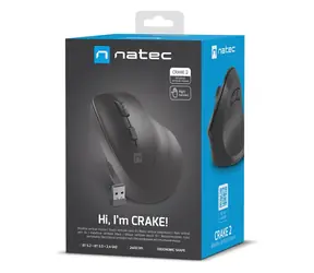 Natec Crake 2 černá, pro praváky / Bezdrátová optická myš / Vertikální / 2 400 DPI / USB + Bluetooth / 6 tlačítek