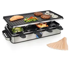 Princess 162645 Raclette 8 Grill Deluxe / Raclette gril / 8 pánviček / otočná deska 42x21cm