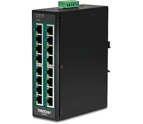 TRENDnet TI-PG160 / Průmyslový switch / 16x Gigabit PoE+ / 240 W / 32 Gbit/s / DIN-Rail / IP30