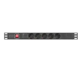 Lanberg PDU černá / Zásuvková lišta do racku / 19" 1U / 5x zásuvka Schuko / IEC C14 / 10 A / 2 m