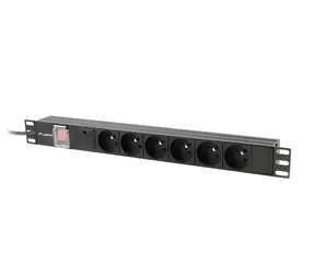 Lanberg PDU černá / Zásuvková lišta do racku / 19" 1U / 6x zásuvka PL / IEC C14 / 10 A / 2 m